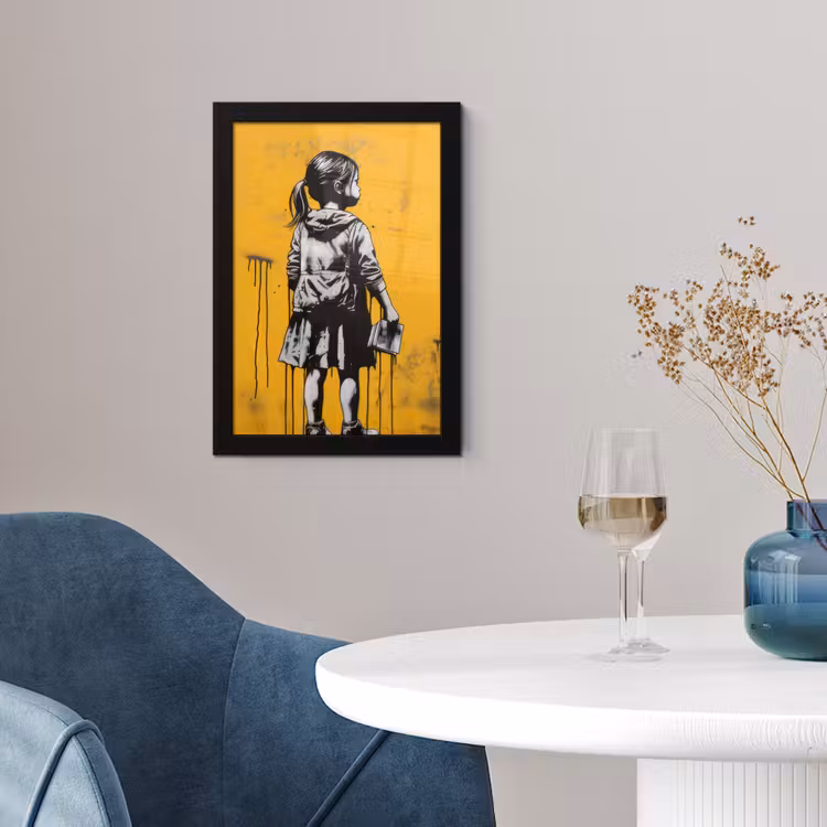 Poster met lijst - Meisje - Boek - Gele Muur - Graffiti — 2