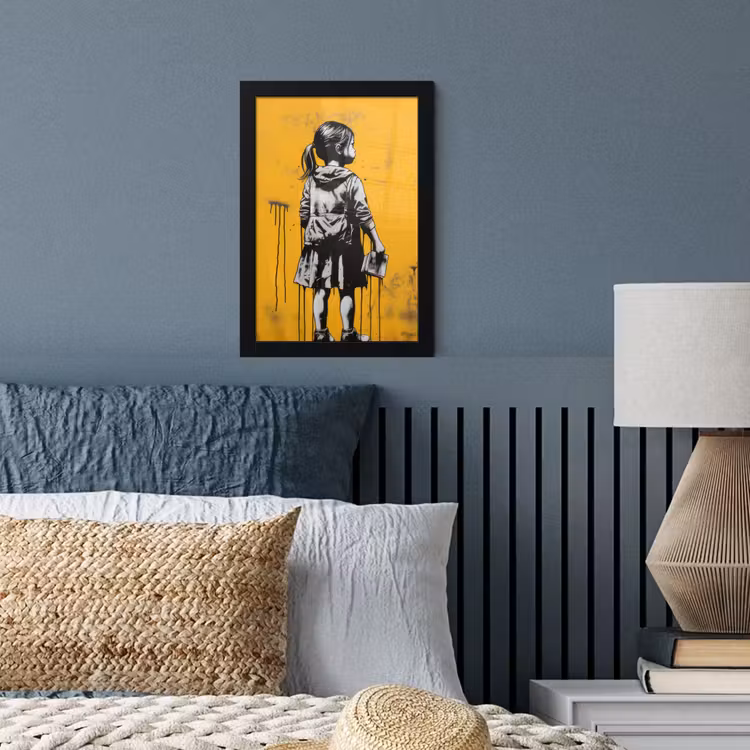 Poster met lijst - Meisje - Boek - Gele Muur - Graffiti — 4