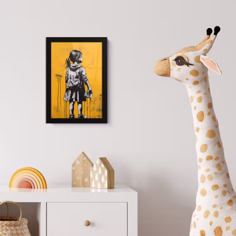 Poster met lijst - Meisje - Boek - Gele Muur - Graffiti — 5