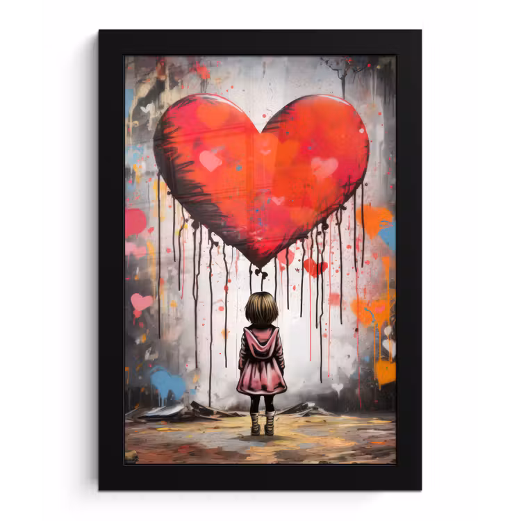 Poster met lijst - Meisje - Hart - Graffiti - Kunst - Kleuren - Rood — 1