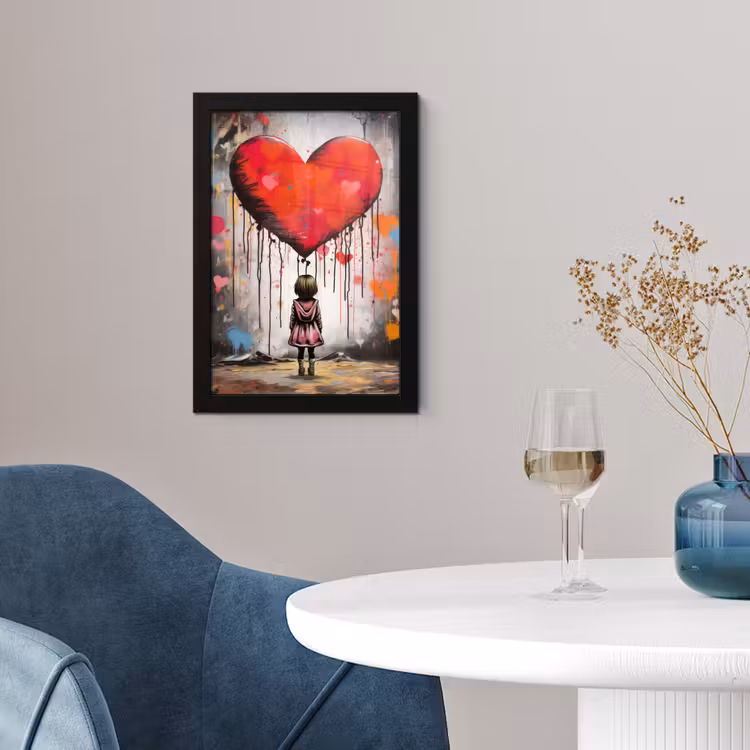 Poster met lijst - Meisje - Hart - Graffiti - Kunst - Kleuren - Rood — 2