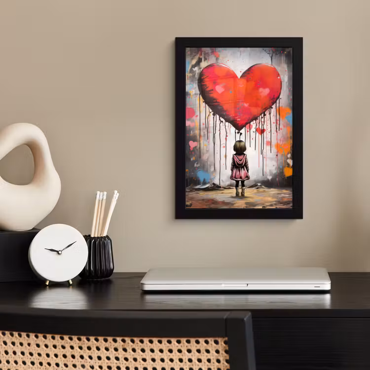 Poster met lijst - Meisje - Hart - Graffiti - Kunst - Kleuren - Rood — 3