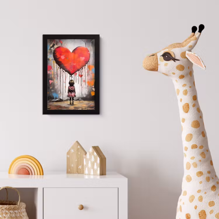 Poster met lijst - Meisje - Hart - Graffiti - Kunst - Kleuren - Rood — 5