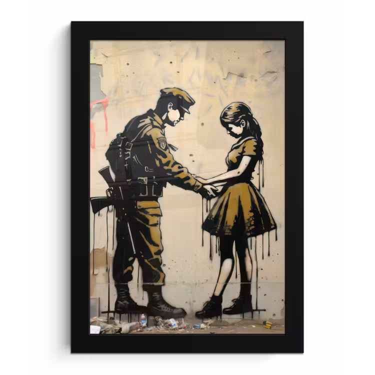 Poster met lijst - Soldaat - Meisje - Bruin - Graffiti — 1