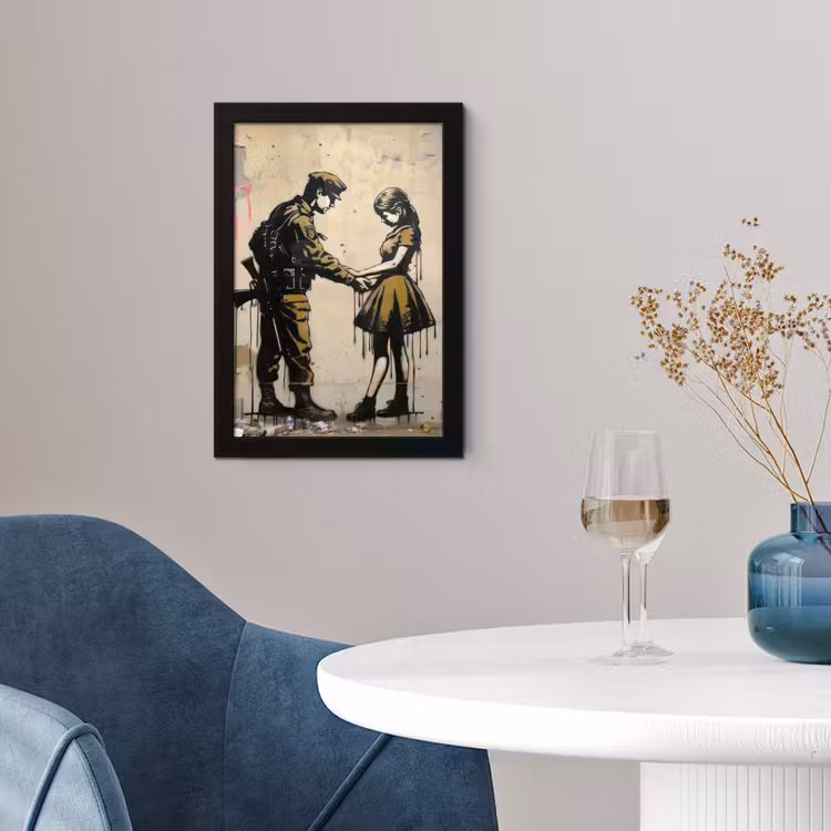 Poster met lijst - Soldaat - Meisje - Bruin - Graffiti — 2