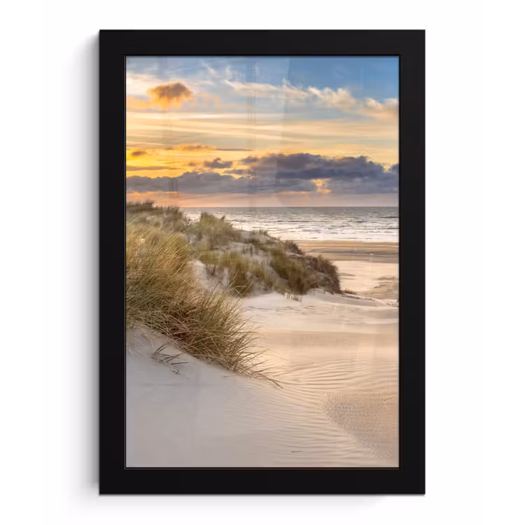 Poster met lijst - Strand - Duin - Gras - Zonsondergang - Zee — 1