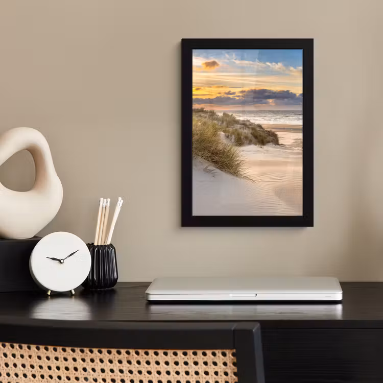 Poster met lijst - Strand - Duin - Gras - Zonsondergang - Zee — 3
