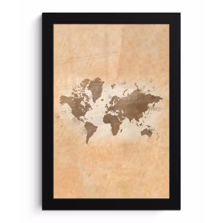 Poster met lijst - Wereldkaart - Beige - Bruin — 1