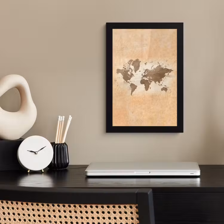 Poster met lijst - Wereldkaart - Beige - Bruin — 3