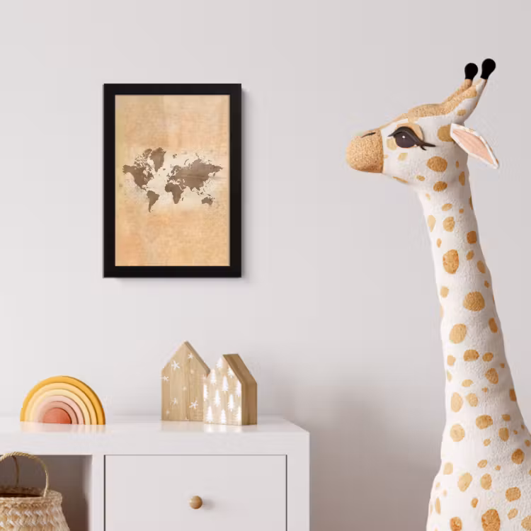 Poster met lijst - Wereldkaart - Beige - Bruin — 5