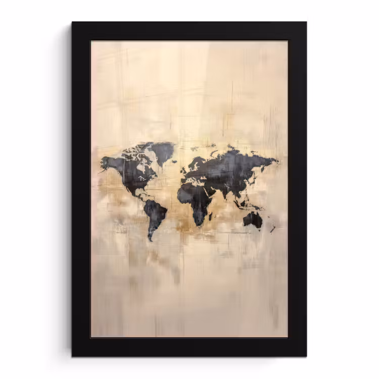 Poster met lijst - Wereldkaart - Goud - Zwart - Abstract — 1