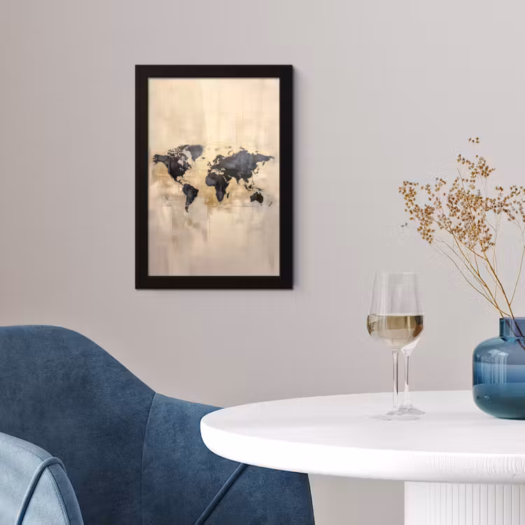 Poster met lijst - Wereldkaart - Goud - Zwart - Abstract — 2