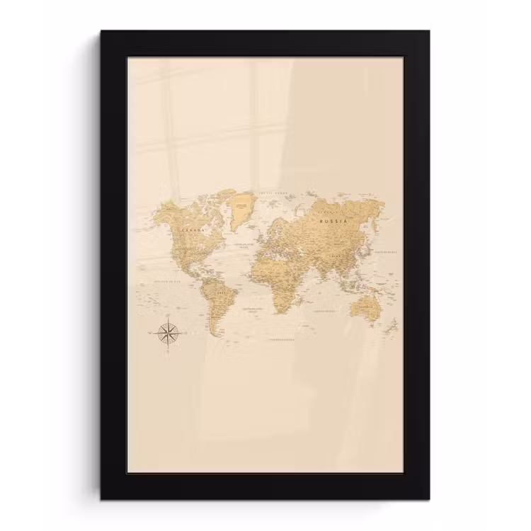 Poster met lijst - Wereldkaart - Realistisch - Beige — 1