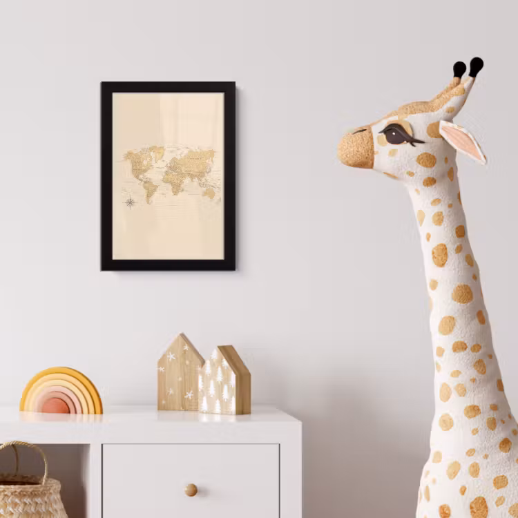 Poster met lijst - Wereldkaart - Realistisch - Beige — 5