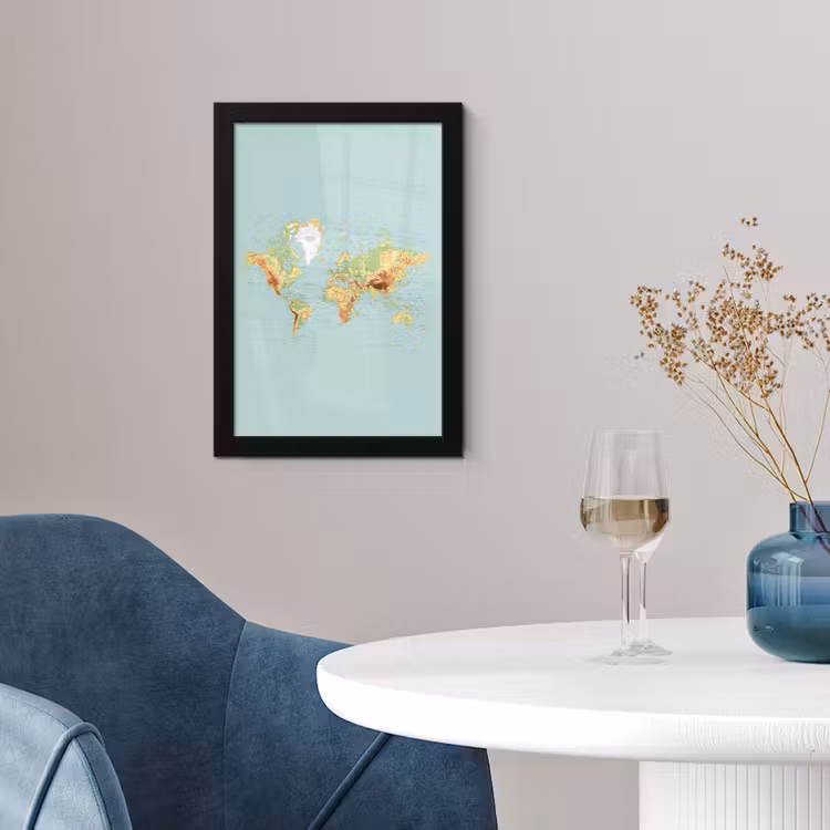 Poster met lijst - Wereldkaart - Realistisch - Blauw — 2