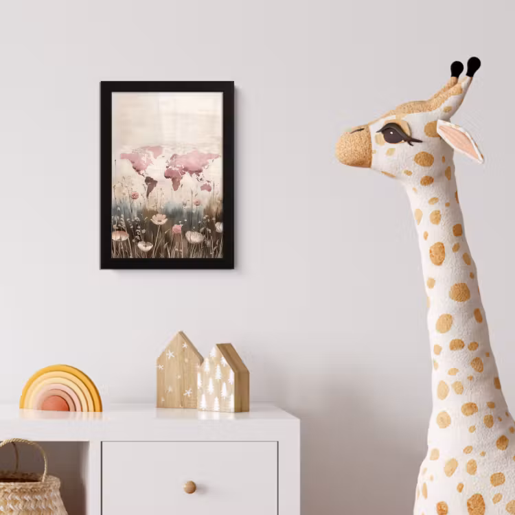 Poster met lijst - Wereldkaart - Roze - Bloemen — 5