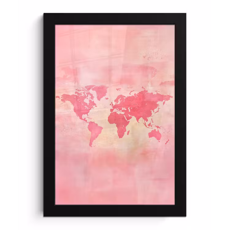 Poster met lijst - Wereldkaart - Roze - Vaag — 1