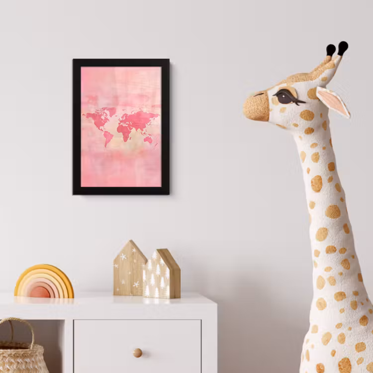Poster met lijst - Wereldkaart - Roze - Vaag — 5