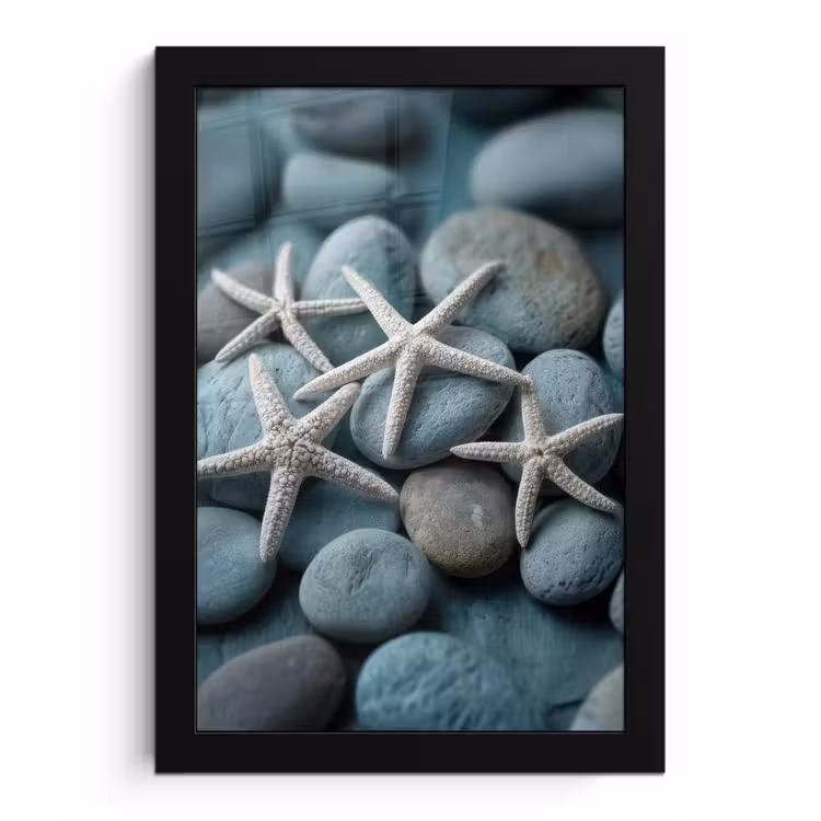 Poster met lijst - Zeesterren - Stenen - Wit — 1
