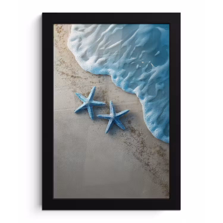 Poster met lijst - Zeesterren - Zand - Zee - Blauw — 1