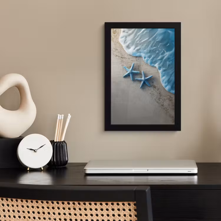 Poster met lijst - Zeesterren - Zand - Zee - Blauw — 3