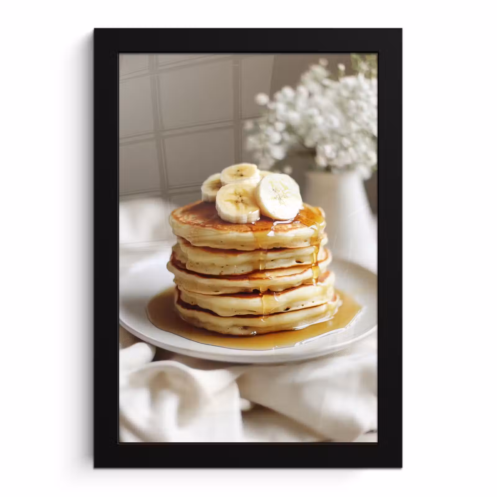 Poster met lijst - Pannenkoeken - Banaan - Siroop - Wit - Beige — 1