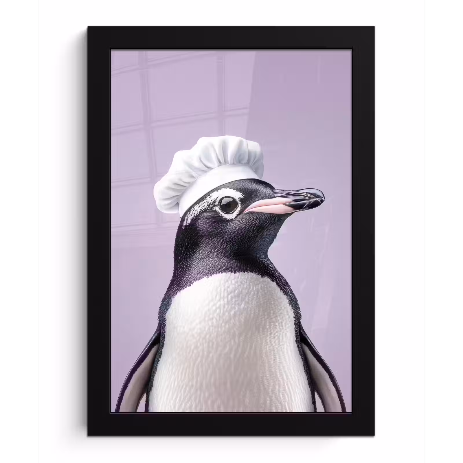 Poster met lijst - Pinguïn - Koksmuts - Lief - Paars — 1
