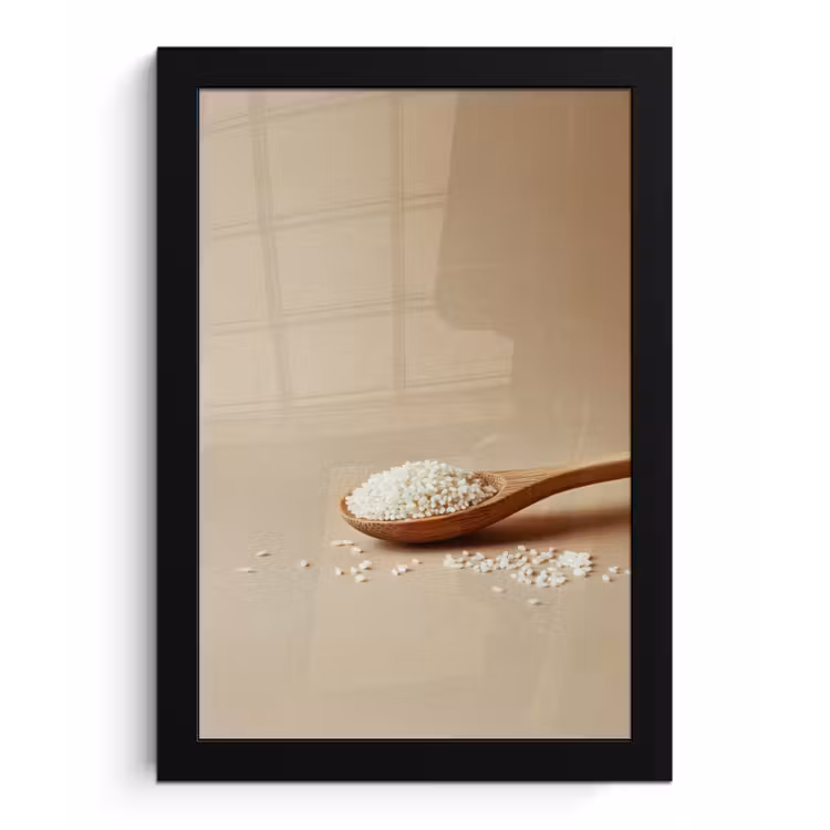 Poster met lijst - Lepel - Rijst - Hout - Beige — 1