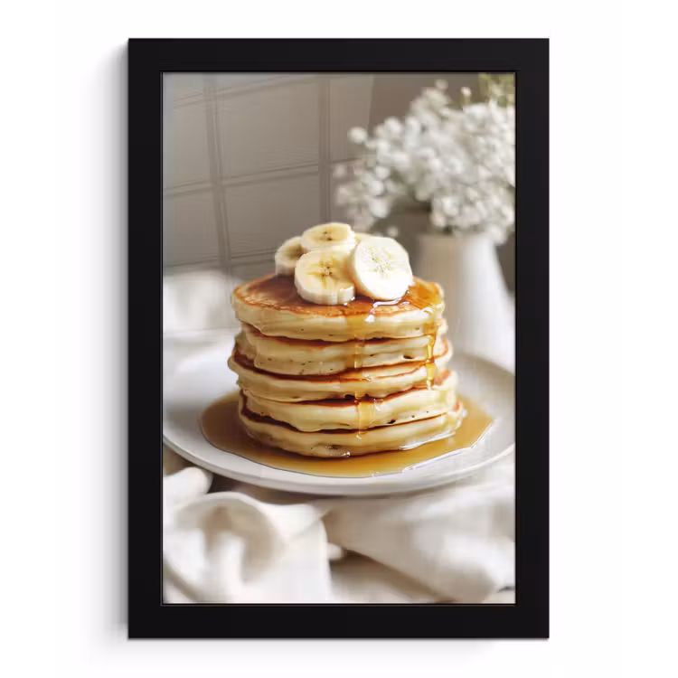 Poster met lijst - Pannenkoeken - Banaan - Siroop - Wit - Beige — 1