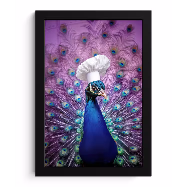 Poster met lijst - Pauw - Koksmuts - Cool - Paars — 1