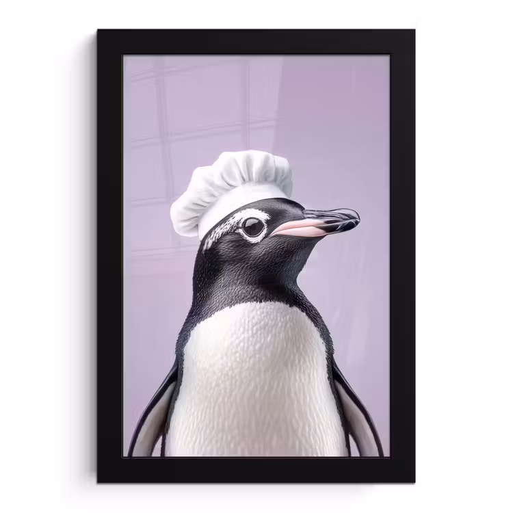 Poster met lijst - Pinguïn - Koksmuts - Lief - Paars — 1