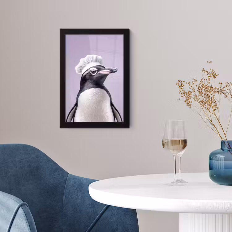 Poster met lijst - Pinguïn - Koksmuts - Lief - Paars — 2