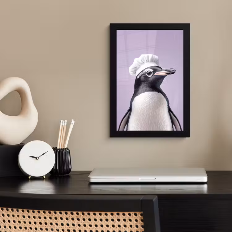 Poster met lijst - Pinguïn - Koksmuts - Lief - Paars — 3