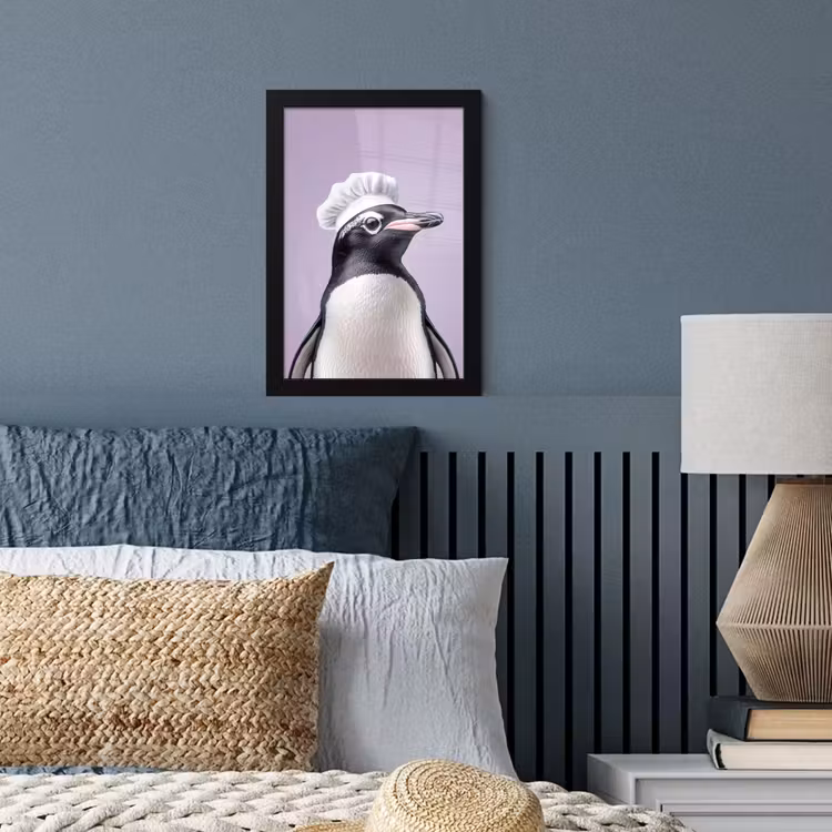 Poster met lijst - Pinguïn - Koksmuts - Lief - Paars — 4