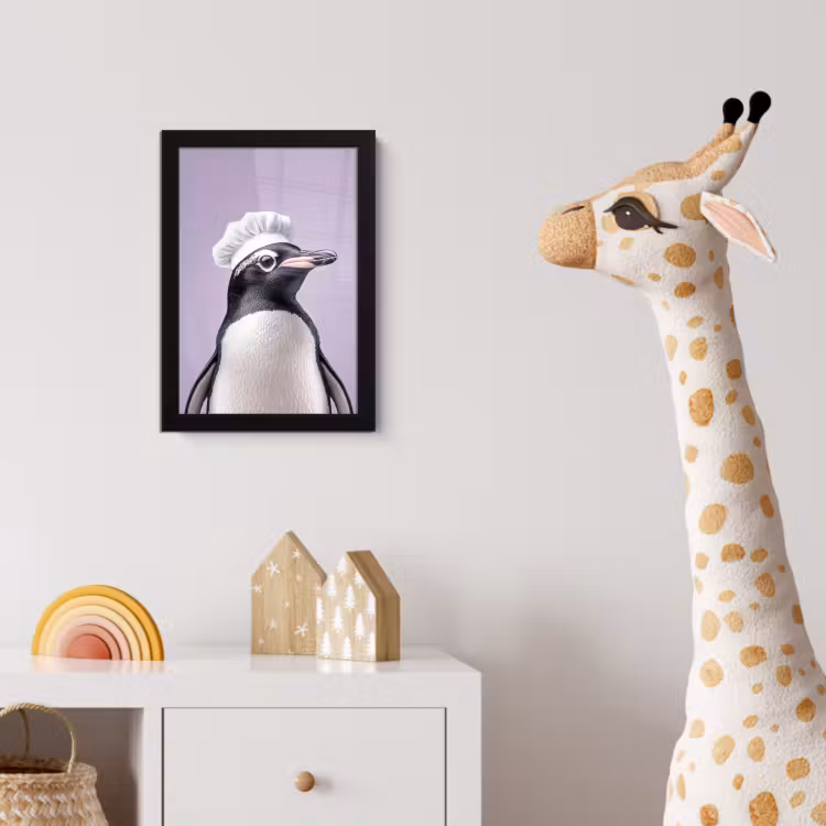 Poster met lijst - Pinguïn - Koksmuts - Lief - Paars — 5