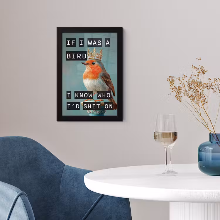 Poster met lijst - Roodborstje - Vogel - Blauw - Decoratie — 2