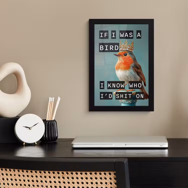 Poster met lijst - Roodborstje - Vogel - Blauw - Decoratie — 3