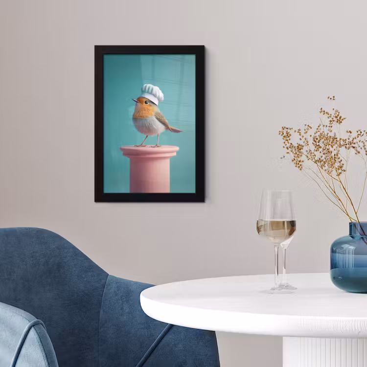 Poster met lijst - Roodborstje - Vogel - Koksmuts - Sokkel — 2