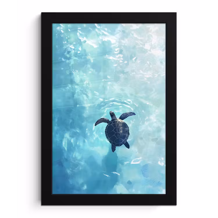 Poster met lijst - Schildpad - Zee - Blauw - Schittering — 1