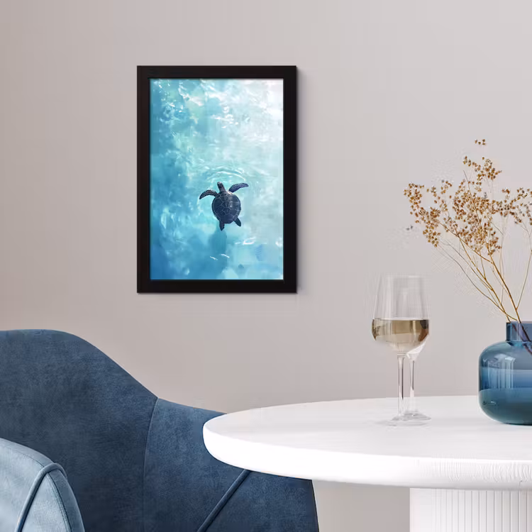 Poster met lijst - Schildpad - Zee - Blauw - Schittering — 2