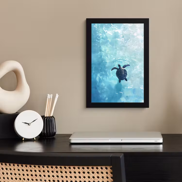 Poster met lijst - Schildpad - Zee - Blauw - Schittering — 3