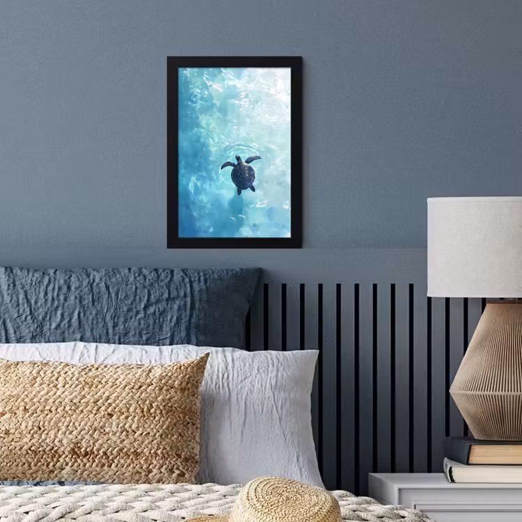 Poster met lijst - Schildpad - Zee - Blauw - Schittering — 4