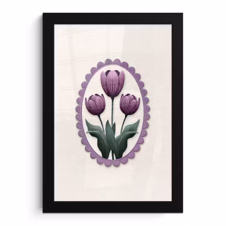 Poster met lijst - Tulpen - Paars - Lijst - Bladeren — 1