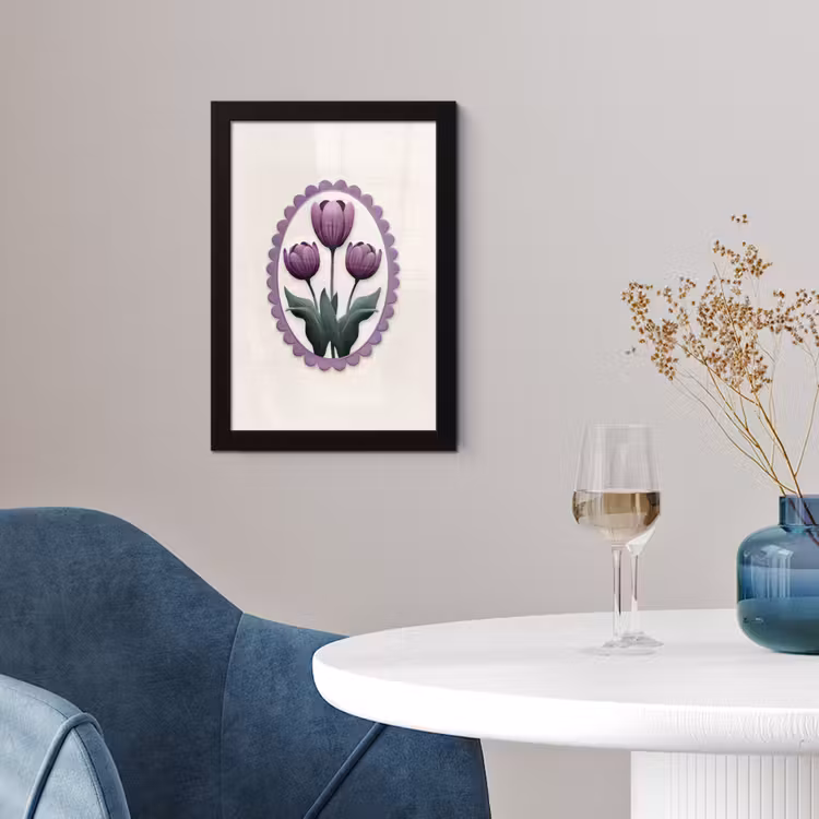 Poster met lijst - Tulpen - Paars - Lijst - Bladeren — 2