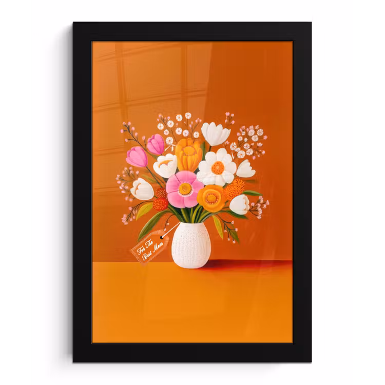 Poster met lijst - Vaas - Bloemen - Oranje — 1
