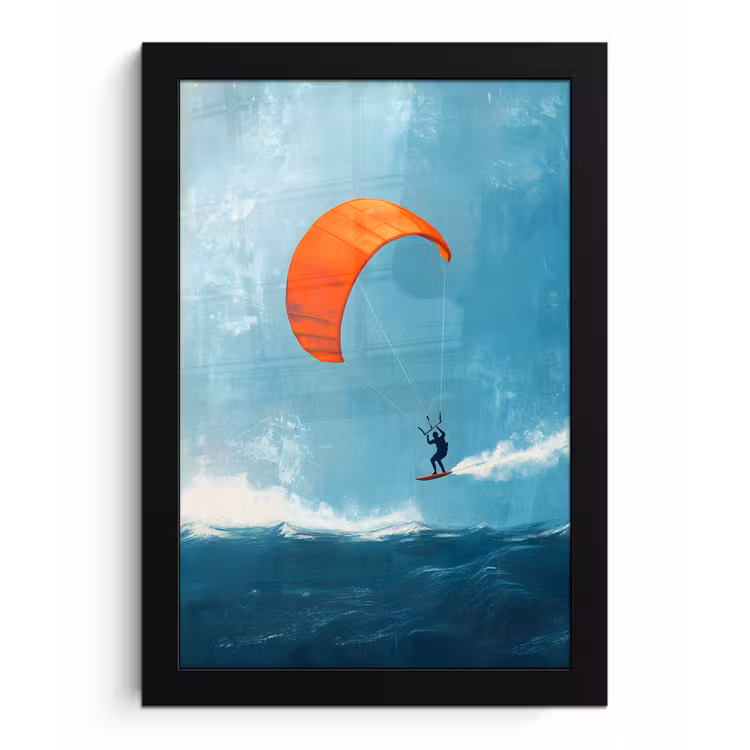 Poster met lijst - Kitesurfer - Oranje - Zee - Lucht — 1