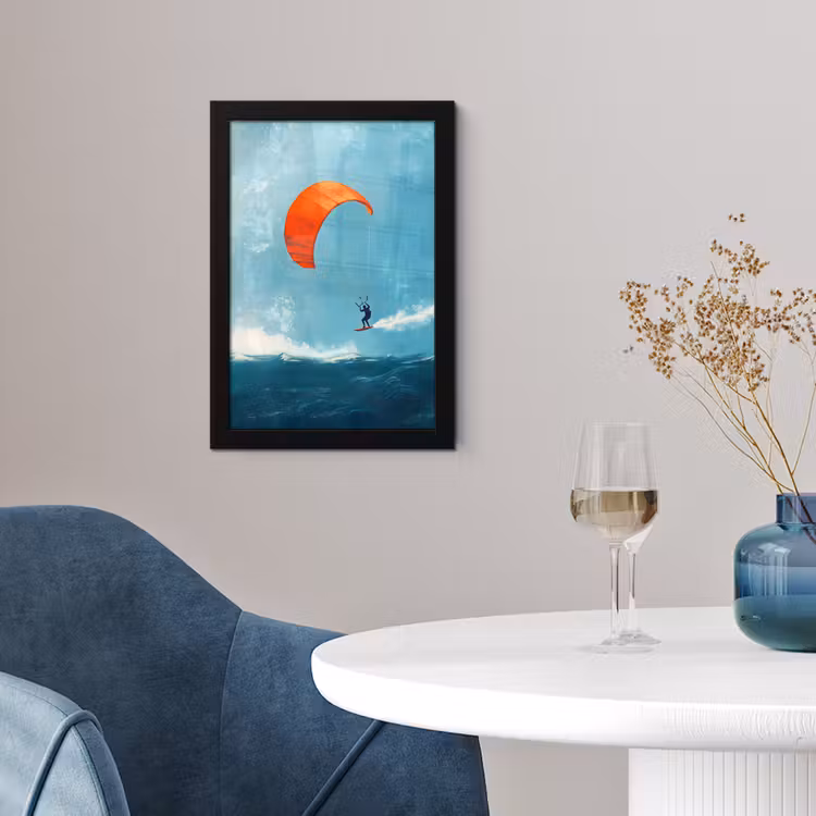 Poster met lijst - Kitesurfer - Oranje - Zee - Lucht — 2