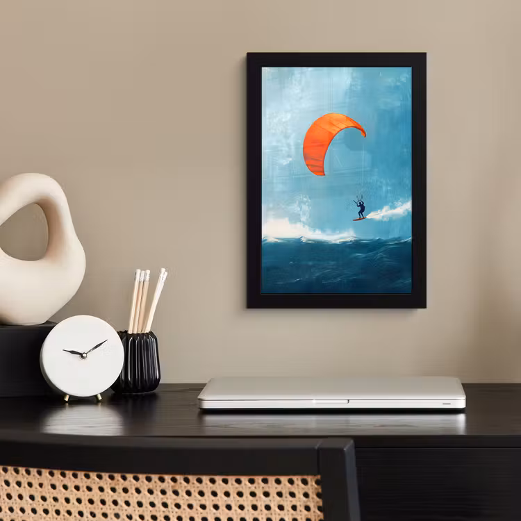 Poster met lijst - Kitesurfer - Oranje - Zee - Lucht — 3
