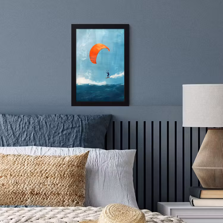 Poster met lijst - Kitesurfer - Oranje - Zee - Lucht — 4