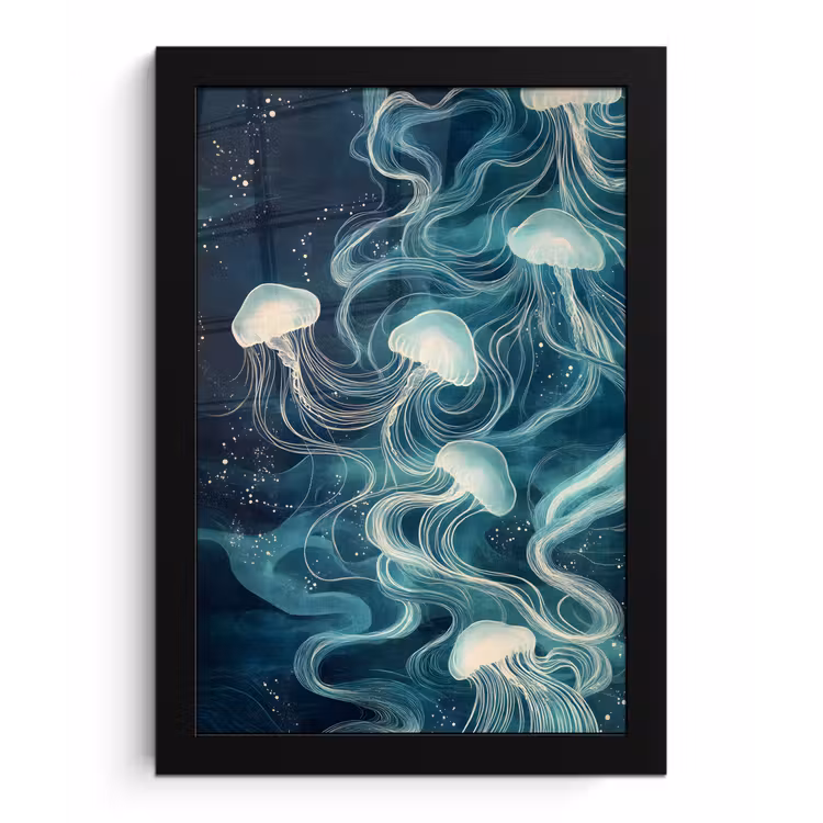 Poster met lijst - Kwallen - Zee - Wit - Golven — 1